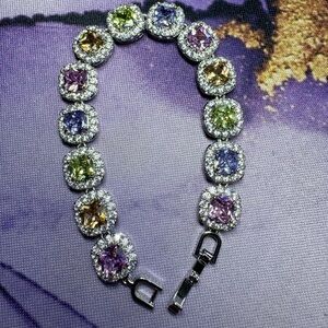Multi-Color Halo Tennis Bracelet with Pastel Stones